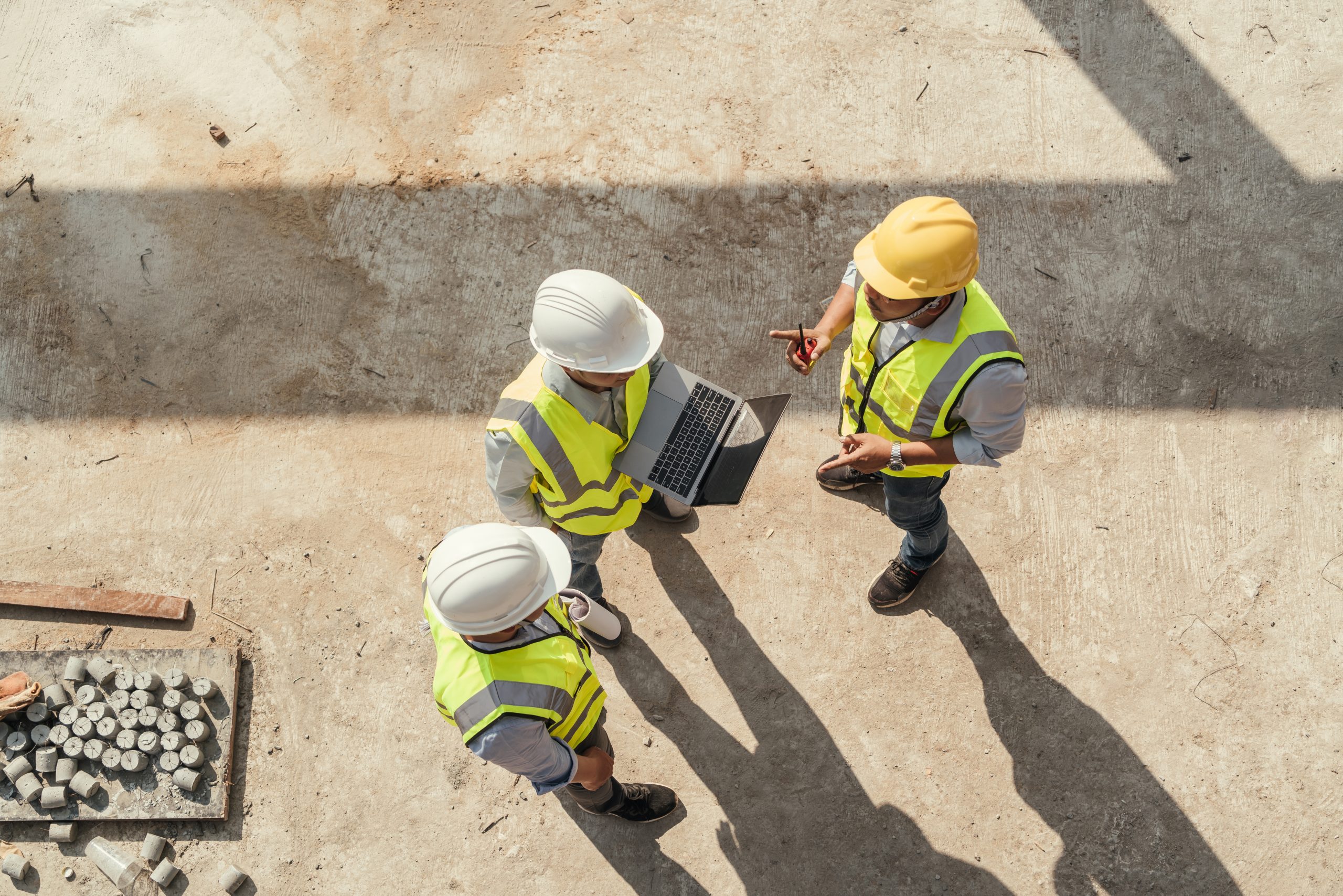 Top,View,,Team,Engineer,Building,Inspection,Use,Computer,Laptop,And