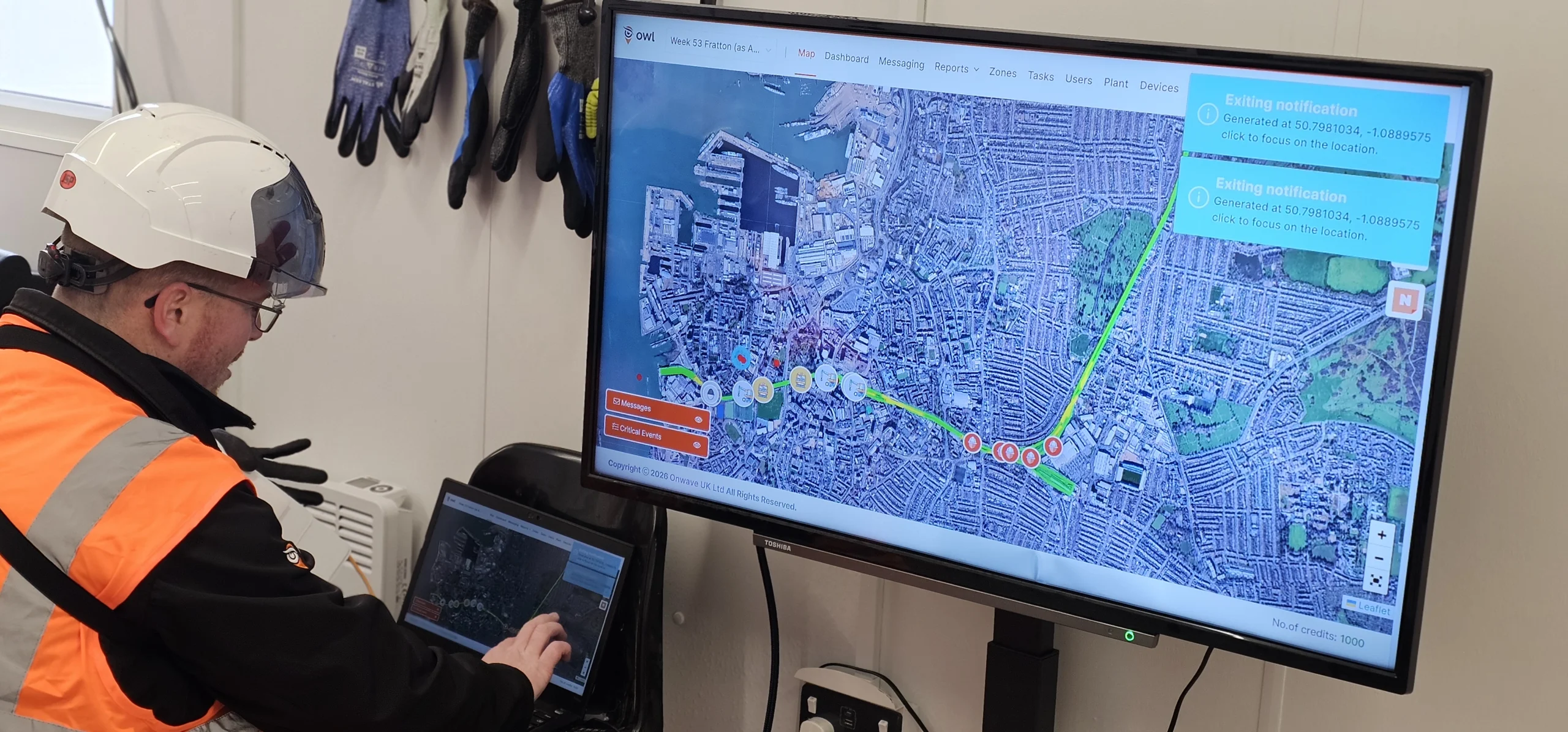 Virtual Worksite Marker Board geofencing device on-track